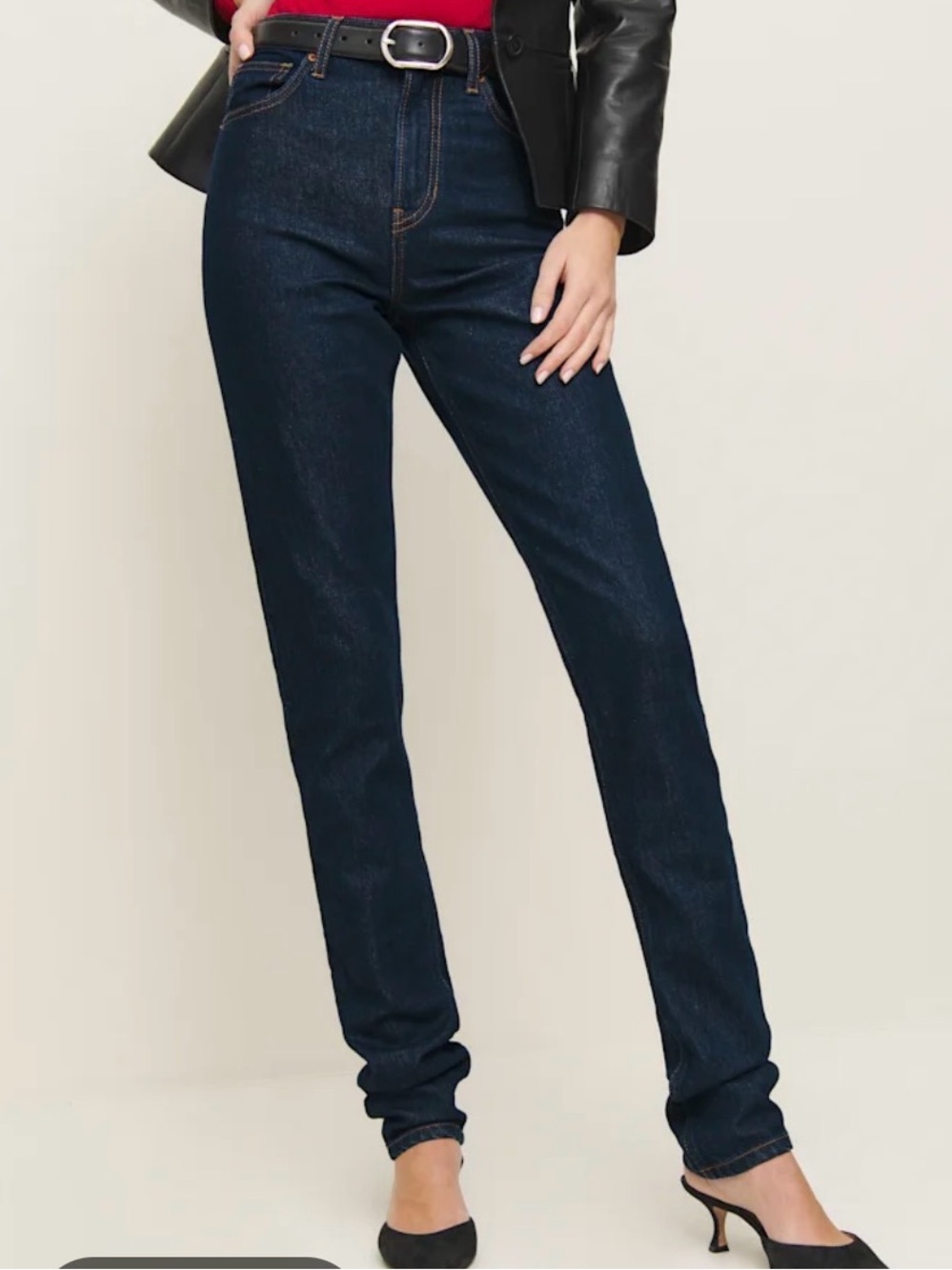 Reformation dark wash high rise Etta slim fit jean, 25, like new, 33” inseam